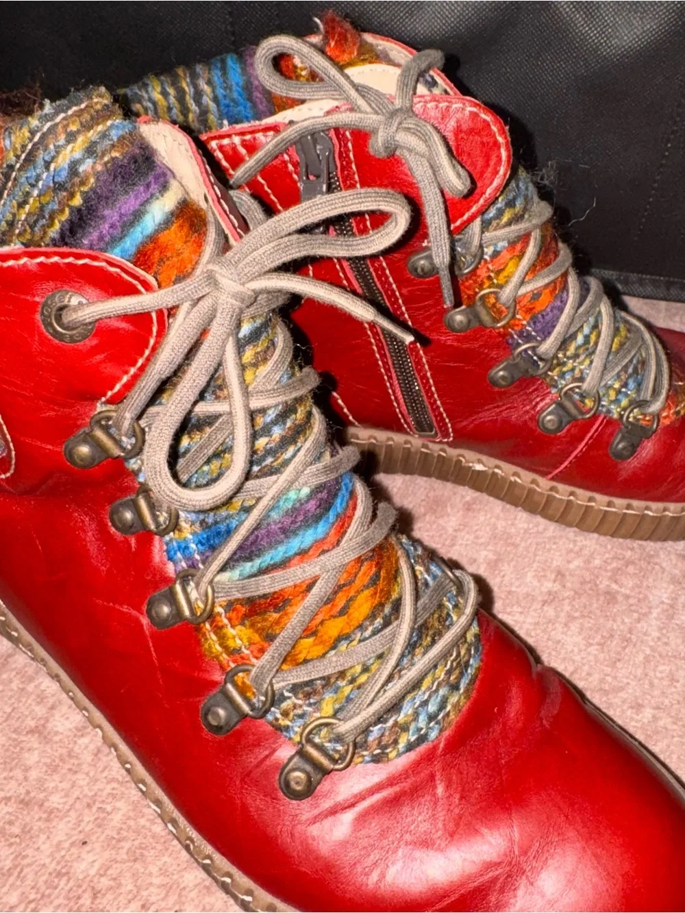 Josef Seibul Boots Womens 40 EU/US 9 Red Side Zip Lace Up Ankle